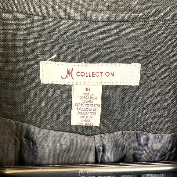 JM Collection Linen Blazer Womens 16 Beaded Black Rhinestones Party Wedding - Picture 2 of 5